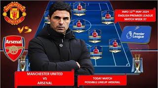 TODAY MATCH ARSENAL POSSIBLE LINEUP PREMIER LEAGUE WEEK 37 20232024  MANCHESTER UNITED VS ARSENAL