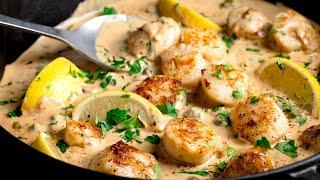 The secrets to the PERFECT pan fried scallops in a rich creamy garlic white wine sauce