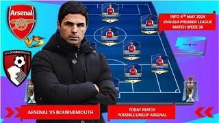 ARSENAL VS BOURNEMOUTH  TODAY MATCH ARSENAL POSSIBLE LINEUP PREMIER LEAGUE WEEK 36 20232024