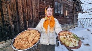 The girl lives alone in the mountains Traditional lunch