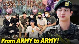 Jin Discharged from ARMY and Return to ARMY Inside BTSs Memorable Celebration Together