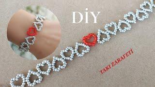 Kalpli Bileklik Yapımı. Hearty Beaded Bracelet  DIY. Beaded Bracelet.  How to make Beaded Bracelet