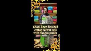Khadi linen finished cotton salwar sets with bhagru prints