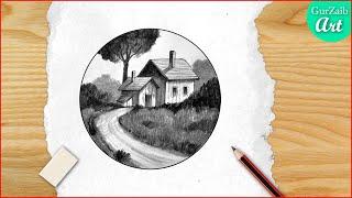 How to draw easy pencil shading Landscape  Farm House scenery drawing tutorial for beginners