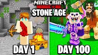 I Survived 100 DAYS in the STONE AGE in Hardcore Minecraft…