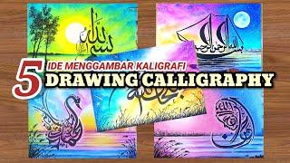 6 DRAWING SCENARY CALLIGRAPHY WITH OIL PASTEL  Menggambar Kaligrafi Untuk pemula