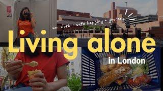 A day in a life of an international student in London  Living alone + work  cafe hopping grocery