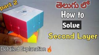 How to solve second layer of Rubiks cube  Second layer Solved in telugu