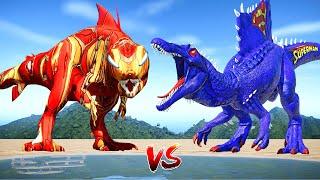 Ironman King Shark vs Alien I-REX Superman Spinosaurus Dinosaurs Fight - Jurassic World Evolution