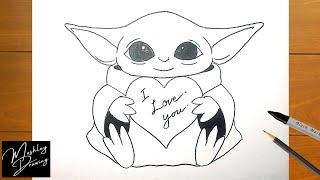 How to Draw Valentines Baby Yoda