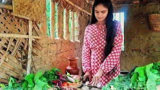 My village Life How I make healthy green rice with cauliflower fried Capcicum and Brinjal Curry