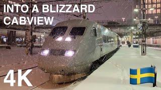 INTO THE BLIZZARD - 4K Train Drivers View Stockholm to Gothenburg