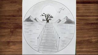 How to draw Beautiful Sunset Nature  Easy pencil drawing scenery  How to draw easy