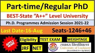 Part-Time & Regular PhD Admission I State University I Lucknow University I 1200+ Seats