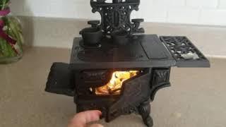 Little Rustic Kitchen Tiny cooking corn bread on REAL miniature wood stove
