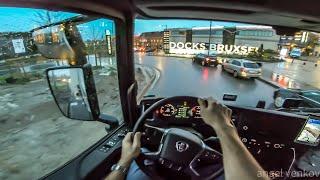 POV truck rainy Driving Scania R450  bruxelles Belgium  cockpit view 4K