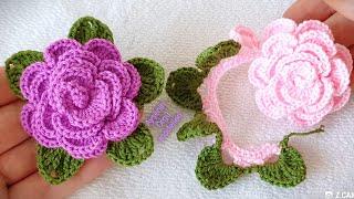 çok kolay yapraklı gül yapımı ROSE fabrication crochet