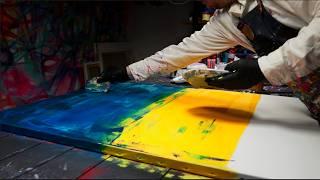 RETRO ABSTRACT ART PAINTING Demo With Acrylic Paint and a Stencil