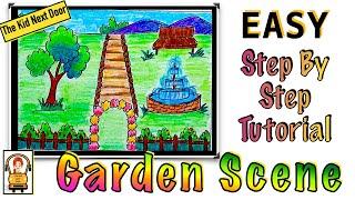 Easy Garden Scene Drawing  Step by Step Tutorial  How to draw a garden  The Kid Next Door