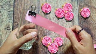 Amazing ribbon flower trick  easy rose making with a glass ribbon flower crafts ideas