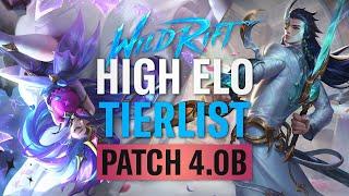 HIGH ELO Best Champions TIER List  Patch 4.0B  RiftGuides  WildRift