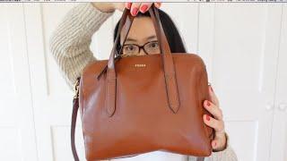 whats in my fossil sydneybrown satchel?  planner bag  how I style my fossil sydney satchel