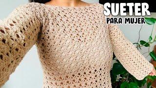 SUETER para MUJER TEJIDO a CROCHETPaso a Paso tallas s m l xl 