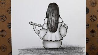 Gitar Çalan Kız Çizimi Adım Adım Kolay Arkası Dönük Oturan Kız Resmi Nasıl Çizilir