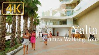 4K Midday promenade in Yalta beaches park elite area CRIMEA RUSSIA 2023. The real Crimea.