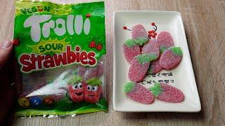 Trolli Sour Strawbies Vegan  Schmeckt die Sorte genau so gut wie die Haribo Riesen Erdbeeren ?