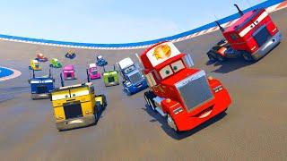 Mack Truck and Race Trucks Color - Cars McQueen Jerry Truck and Friends