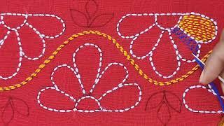 Hand embroidery nakshi kantha border line stitch tutorialনকশীকাঁথা নকশা বর্ডার লাইন সেলাই