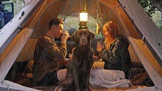 Tipi Tent CAMPING in RAIN with our DOG  Relaxing Cosy shelter in Sleepy weather  ASMR 