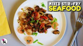 Mixed Seafood Stir fry Recipe  Shrimp  Squid  Mussels  Easy and Tasty 5 min Recipe