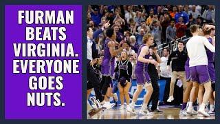 Furman Beats Virginia.  Everyone Goes Nuts. Fan Reactions