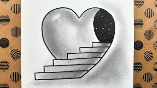 Kolay Çizimler Merdivenli Kalp Çizimi - Easy Drawings Drawing Heart with Ladder