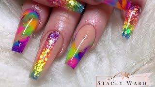 Colour block rainbow acrylic nails