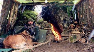 3 Days Winter Camp in the Wilderness with My Dog - Bushcraft Shelter Camping Nature Documentary