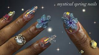 Mystical Spring Nails‍️ short almond nails + freestyle nail art