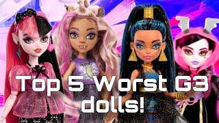 RANKING MY TOP 5 LEAST FAVORITE MONSTER HIGH G3 DOLLS as of September 2024  tier lists w Lizzie