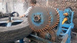 See how this tyre cutting machine works Incredible tire recycling technology