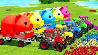 TRANSPORT GIANT PIGS & SMALL SOCCER BALLS WITH RIGITRAC & BUHRER TRACTORS - Farming Simulator 22