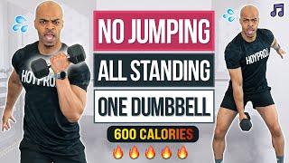 One Dumbbell ONLY All Standing HIIT Workout with NO JUMPING BURN 600 CALORIES