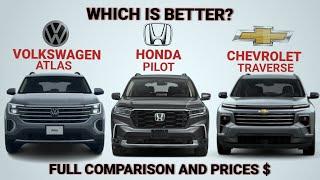 2024 Volkswagen Atlas vs 2024 Honda Pilot vs 2024 Chevrolet Traverse  Best midsize SUVs 2024