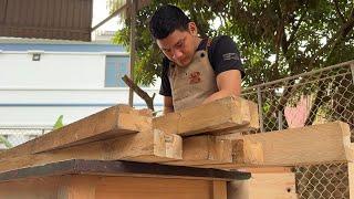 Building A Set Of Chairs And Tables From The Wooden Planks Taken Out Of Old Cargo Crates.Woodworking