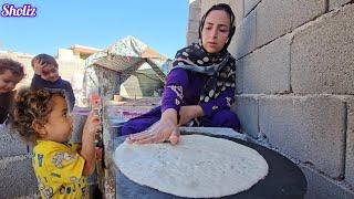 Nomadic Life Enjoying a Traditional Nomadic Breakfast and Doing Housework