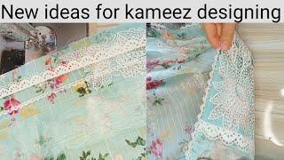 kameez design with lace and organzalatest designer kurti Chak Daman design.