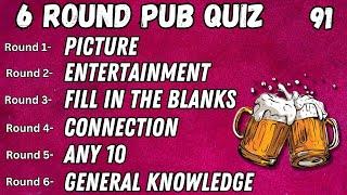 Online Pub Quiz - 6 Rounds Picture Entertainment Wheel of Fortune Pictogram Top 5 & GK No.91