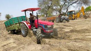 Mahindra Arjun Novo and Eicher 242 Tractor Stunt Gone wrong Trolley Pushed by JCB 3dx