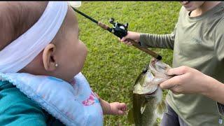 Pond BASS Fishing ** BABIES First Fish**